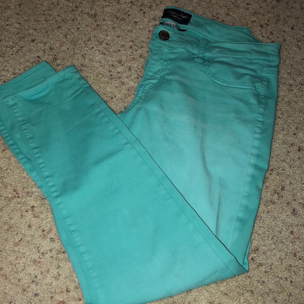Aqua blue jeans
